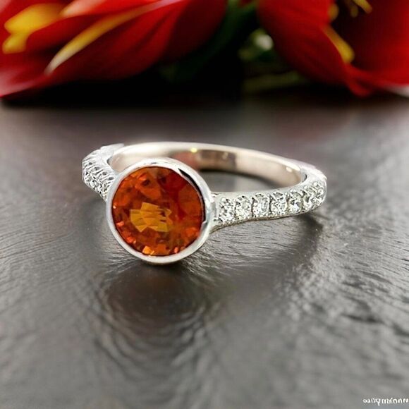 Natural Orange Sapphire Diamond Ring 6.5 14k WG 1.88 TCW Certified $3,950 310653 - Picture 5 of 11